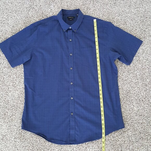 NEW Cond. Van Heusen Flex Men Short Sleeve Button Shirt 16-16.5 Large Dark Blue - Picture 5 of 8